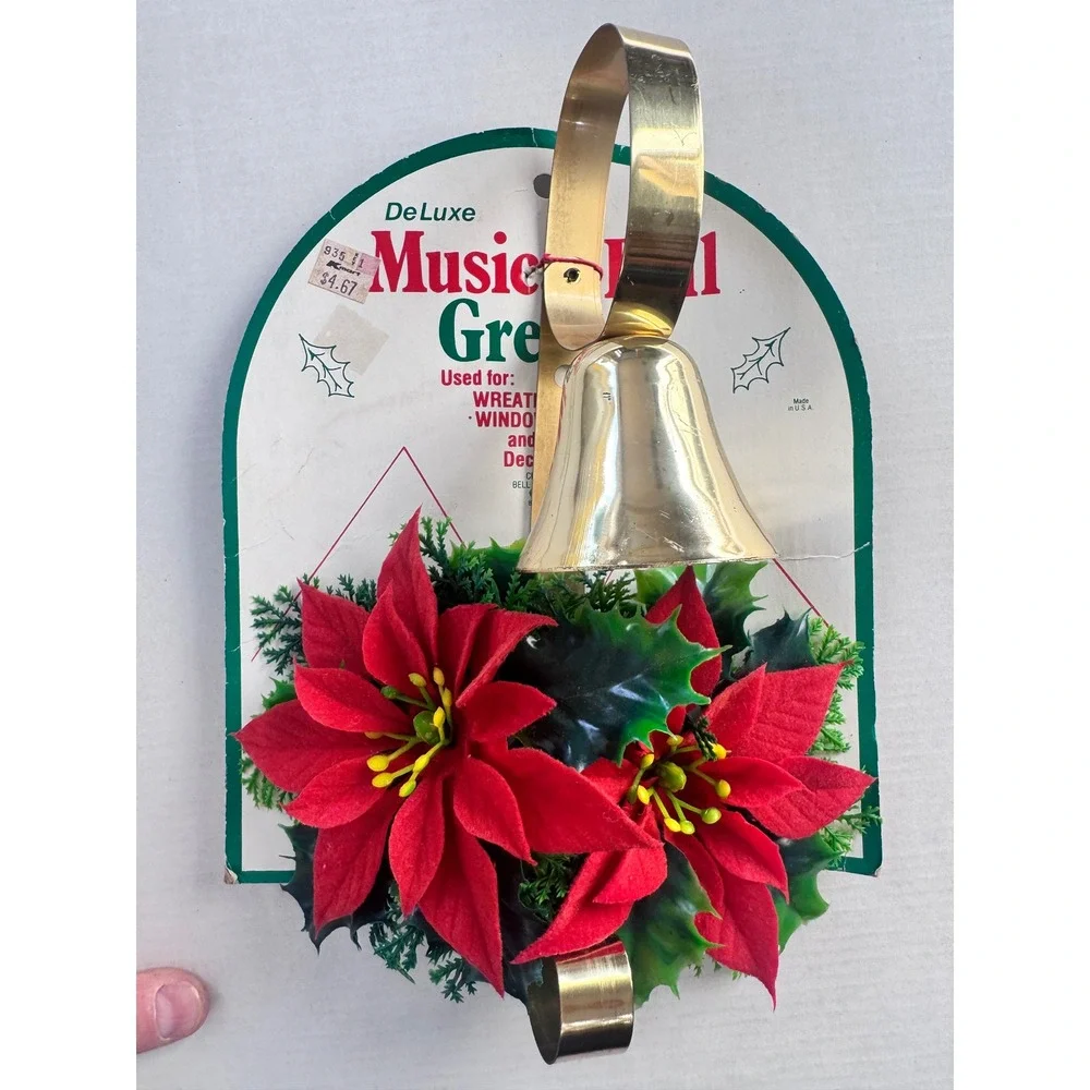Vintage Deluxe Musical Bell Greeter Poinsettia Christmas Door Wreath Decor Kmart